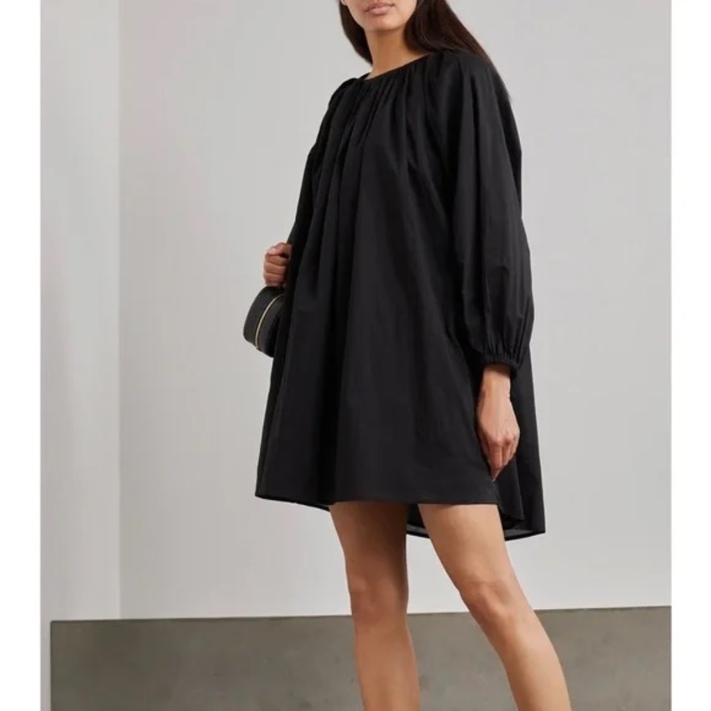 Deiji Studios 'The Over' Black Organic Cotton Long Sleeve Mini Dress